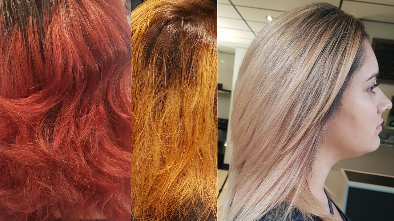 fire engine RED to CHAMPAGNE BLONDE