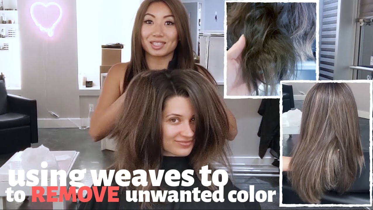 highlighting pattern to REMOVE UNWANTED HAIR COLOR; using weaves to color correct hair 😎